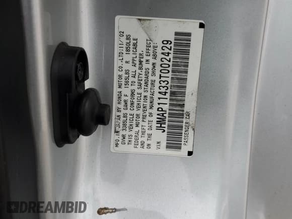 ✅ 2003 Honda S2000 • VIN: JHMAP11433T002429 • Lot: 81412054. Listed on Copart with 199,678 mi. Free auction sales archive from the USA and detailed vehicle history report at DreamBid. Image 12.