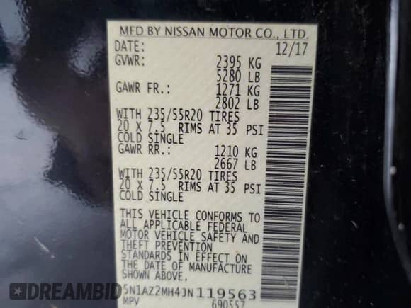 2018 Nissan Murano SV with VIN 5N1AZ2MH4JN119563, listed as a Copart auction lot 81564325 with 164,521 mi miles and Salvage title. Bid and sale history available at DreamBid. Image 13.