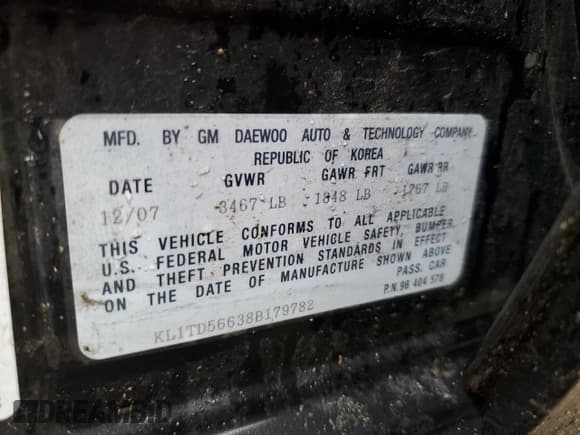 ✅ 2008 Chevrolet Aveo LS • VIN: KL1TD56638B179782 • Lot: 65365625. Wystawiony na Copart z przebiegiem Nie podano. Bezpłatny archiwum sprzedaży aukcyjnych z USA i szczegółowy raport historii pojazdu na DreamBid. Zdjęcie 12.