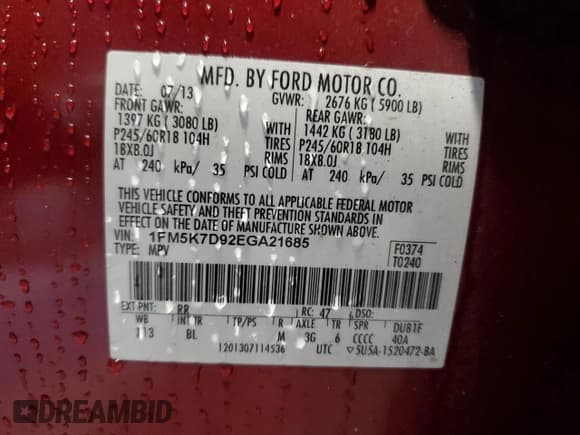 ✅ 2014 Ford Explorer XLT • VIN: 1FM5K7D92EGA21685 • Lot: 89857505. Listed on Copart with 93,158 mi. Free auction sales archive from the USA and detailed vehicle history report at DreamBid. Image 13.