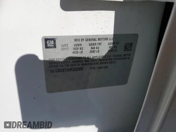 ✅ 2017 Chevrolet Malibu LS • VIN: 1G1ZB5ST2HF222952 • Lot: 82774315. Listed on Copart with 124,229 mi. Free auction sales archive from the USA and detailed vehicle history report at DreamBid. Image 12.