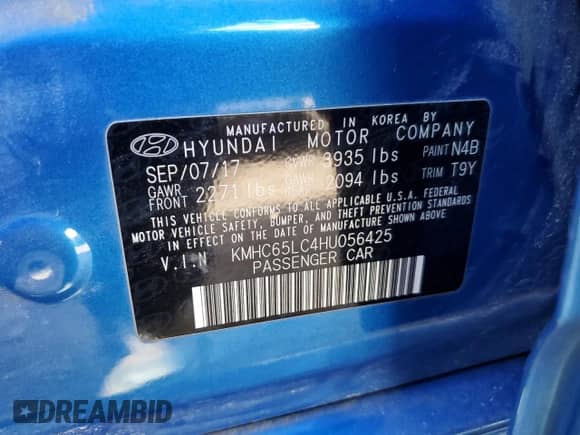 2017 Hyundai Ioniq Blue with VIN KMHC65LC4HU056425, listed as a Copart auction lot 59890914 with 92,212 mi miles and Non repairable. Bid and sale history available at DreamBid. Image 13.