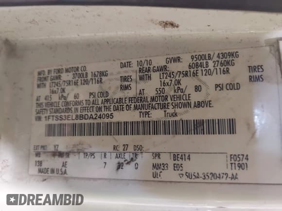 ✅ 2011 Ford Econoline Cargo Commercial • VIN: 1FTSS3EL8BDA24095 • Lot: 42349095. Listed on IAAI with 219,482 mi. Free auction sales archive from the USA and detailed vehicle history report at DreamBid. Image 9.