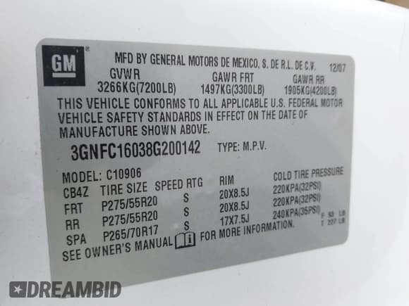 ✅ 2008 Chevrolet Suburban 2LT • VIN: 3GNFC16038G200142 • Lot: 42174897. Listed on IAAI with 84,318 mi. Free auction sales archive from the USA and detailed vehicle history report at DreamBid. Image 9.