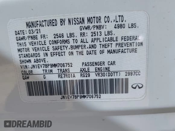 ✅ 2021 Infiniti Q50 Luxe • VIN: JN1EV7BP9MM706752 • Lot: 43528457. Listed on IAAI with 31,351 mi. Free auction sales archive from the USA and detailed vehicle history report at DreamBid. Image 9.