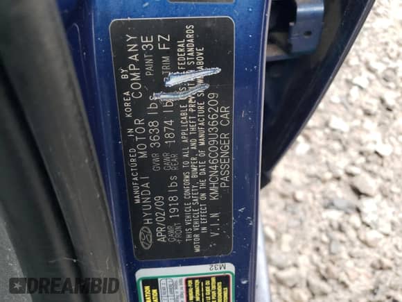 2009 Hyundai Accent Auto GLS z VIN KMHCN46C09U366209, wystawiony jako Copart lot #78243134 z przebiegiem Nie podano mil oraz Szkoda całkowita • Salvage title. Historia ofert i sprzedaży dostępna na DreamBid. Obrazek 14.