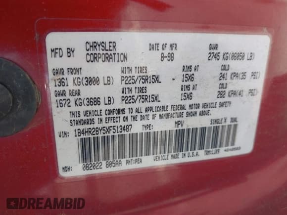 ✅ 1999 Dodge Durango • VIN: 1B4HR28Y5XF513487 • Lot: 42312816. Wystawiony na IAAI z przebiegiem Nie podano. Bezpłatny archiwum sprzedaży aukcyjnych z USA i szczegółowy raport historii pojazdu na DreamBid. Zdjęcie 9.