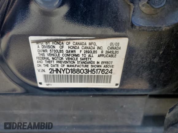 ✅ 2003 Acura MDX Touring • VIN: 2HNYD18803H517624 • Lot: 62164365. Wystawiony na Copart z przebiegiem 227 205 mil. Bezpłatny archiwum sprzedaży aukcyjnych z USA i szczegółowy raport historii pojazdu na DreamBid. Zdjęcie 13.