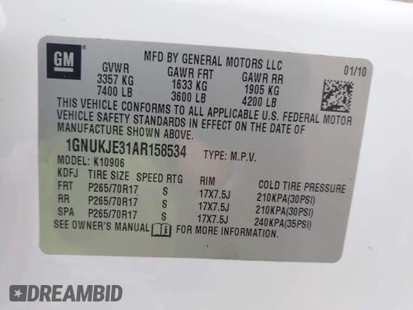 ✅ 2010 Chevrolet Suburban LT • VIN: 1GNUKJE31AR158534 • Lot: 42250669. Listed on IAAI with Not provided. Free auction sales archive from the USA and detailed vehicle history report at DreamBid. Image 9.