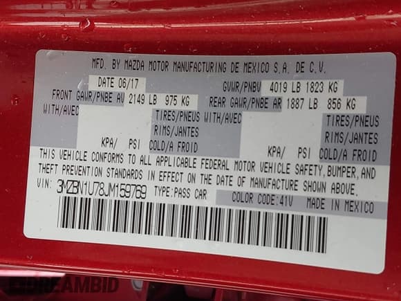 ✅ 2018 Mazda 3 Sport • VIN: 3MZBN1U78JM159769 • Lot: 43773833. Listed on IAAI with 35,989 mi. Free auction sales archive from the USA and detailed vehicle history report at DreamBid. Image 9.