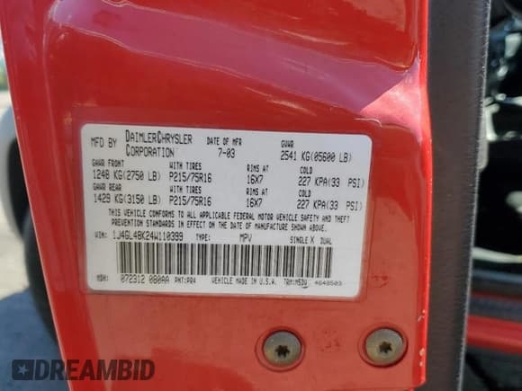 ✅ 2004 Jeep Liberty Sport • VIN: 1J4GL48K24W110399 • Lot: 84892585. Listed on Copart with 127,484 mi. Free auction sales archive from the USA and detailed vehicle history report at DreamBid. Image 12.