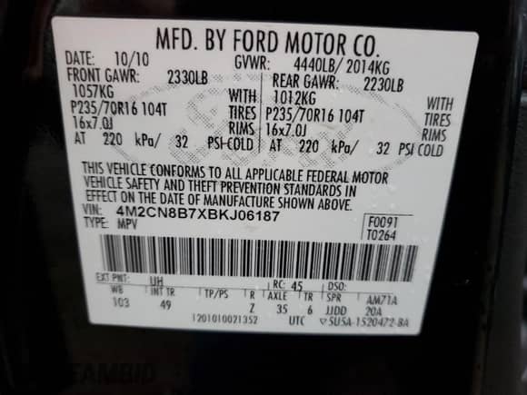 2011 Mercury Mariner z VIN 4M2CN8B7XBKJ06187, wystawiony jako Copart lot #81495034 z przebiegiem 162 349 mil mil oraz Czysty tytuł • Clean title. Historia ofert i sprzedaży dostępna na DreamBid. Obrazek 13.