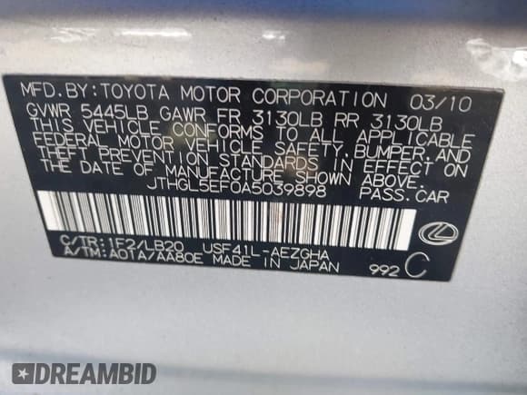 ✅ 2010 Lexus LS 460 L • VIN: JTHGL5EF0A5039898 • Lot: 43445760. Wystawiony na IAAI z przebiegiem 160 516 mil. Bezpłatny archiwum sprzedaży aukcyjnych z USA i szczegółowy raport historii pojazdu na DreamBid. Zdjęcie 9.