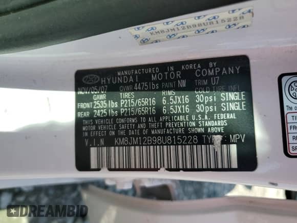 2008 Hyundai Tucson GLS z VIN KM8JM12B98U815228, wystawiony jako Copart lot #73190674 z przebiegiem 223 245 mil mil oraz Szkoda całkowita • Salvage title. Historia ofert i sprzedaży dostępna na DreamBid. Obrazek 14.