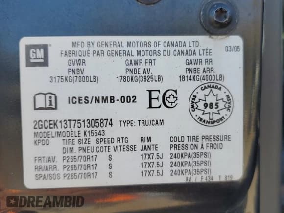 ✅ 2005 Chevrolet Silverado 1500 Z71 • VIN: 2GCEK13T751305874 • Лот: 76811054. Опубликован ранее на Copart с пробегом 241 561 миль. Бесплатный доступ к архиву аукционных продаж из США и подробный отчёт об истории автомобиля на DreamBid. Изображение 13.