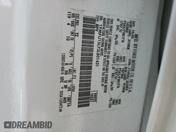 ✅ 2003 Ford Expedition Special Service • VIN: 1FMFU15L73LB01431 • Lot: 60749325. Listed on Copart with 103,107 mi. Free auction sales archive from the USA and detailed vehicle history report at DreamBid. Image 14.