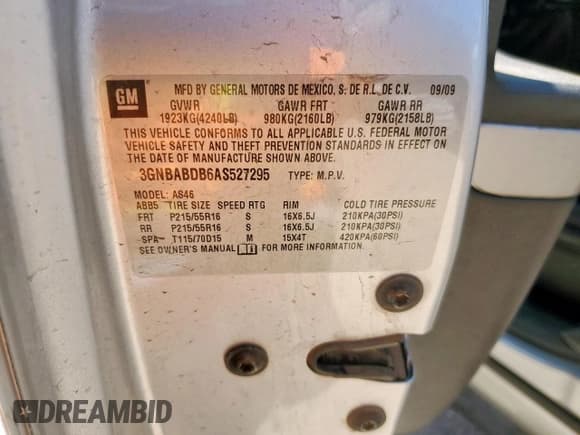 ✅ 2010 Chevrolet HHR 1LT • VIN: 3GNBABDB6AS527295 • Лот: 80145445. Опубликован ранее на Copart с пробегом 190 535 миль. Бесплатный доступ к архиву аукционных продаж из США и подробный отчёт об истории автомобиля на DreamBid. Изображение 13.