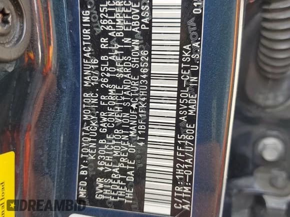 ✅ 2017 Toyota Camry XLE • VIN: 4T1BF1FK4HU346526 • Lot: 71798625. Wystawiony na Copart z przebiegiem 257 113 mil. Bezpłatny archiwum sprzedaży aukcyjnych z USA i szczegółowy raport historii pojazdu na DreamBid. Zdjęcie 13.