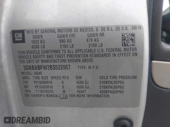 ✅ 2011 Chevrolet HHR 1LT • VIN: 3GNBABFW2BS522967 • Lot: 43649421. Listed on IAAI with 143,820 mi. Free auction sales archive from the USA and detailed vehicle history report at DreamBid. Image 9.