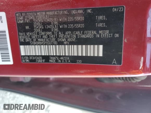 ✅ 2023 Toyota Highlander XSE • VIN: 5TDKDRBH5PS507780 • Lot: 81340295. Listed on Copart with 46,527 mi. Free auction sales archive from the USA and detailed vehicle history report at DreamBid. Image 13.