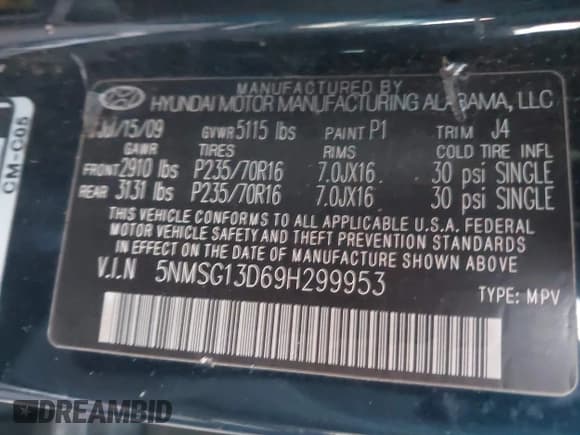 ✅ 2009 Hyundai Santa Fe GLS • VIN: 5NMSG13D69H299953 • Лот: 43642218. Опубликован ранее на IAAI с пробегом 185 505 миль. Бесплатный доступ к архиву аукционных продаж из США и подробный отчёт об истории автомобиля на DreamBid. Изображение 9.