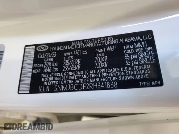 2024 Hyundai Tucson SEL with VIN 5NMJBCDE2RH341838, listed as a Copart auction lot 86464695 with 21,704 mi miles and Salvage title. Bid and sale history available at DreamBid. Image 14.