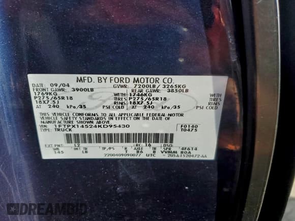 ✅ 2004 Ford F-150 XLT • VIN: 1FTPX14524KD95430 • Lot: 95490535. Wystawiony na Copart z przebiegiem 170 542 mil. Bezpłatny archiwum sprzedaży aukcyjnych z USA i szczegółowy raport historii pojazdu na DreamBid. Zdjęcie 12.