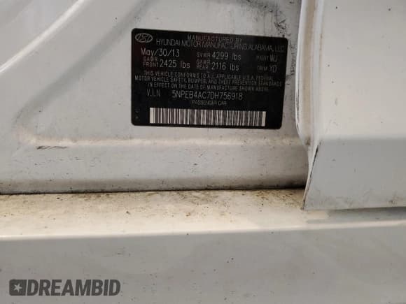 ✅ 2013 Hyundai Sonata GLS • VIN: 5NPEB4AC7DH756918 • Lot: 56680644. Listed on Copart with 153,274 mi. Free auction sales archive from the USA and detailed vehicle history report at DreamBid. Image 12.