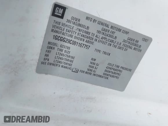 ✅ 2008 Chevrolet Express Cargo • VIN: 1GCGG29C081167757 • Lot: 43274856. Listed on IAAI with Not provided. Free auction sales archive from the USA and detailed vehicle history report at DreamBid. Image 9.