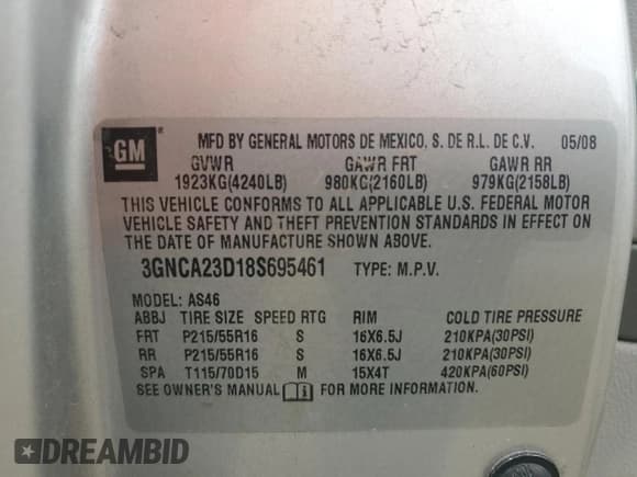 ✅ 2008 Chevrolet HHR LT • VIN: 3GNCA23D18S695461 • Lot: 51857855. Listed on Copart with 204,960 mi. Free auction sales archive from the USA and detailed vehicle history report at DreamBid. Image 12.