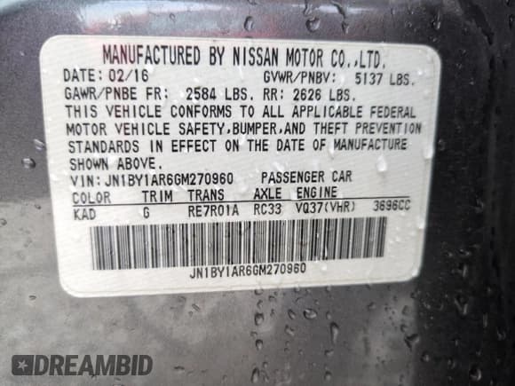 ✅ 2016 Infiniti Q70 • VIN: JN1BY1AR6GM270960 • Лот: 63638115. Опубликован ранее на Copart с пробегом 51 413 миль. Бесплатный доступ к архиву аукционных продаж из США и подробный отчёт об истории автомобиля на DreamBid. Изображение 13.