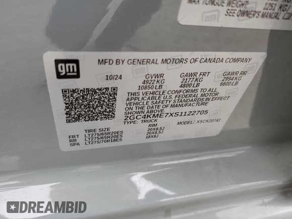 ✅ 2025 Chevrolet Silverado 2500HD Custom • VIN: 2GC4KME7XS1122705 • Lot: 67320595. Wystawiony na Copart z przebiegiem 7 276 mil. Bezpłatny archiwum sprzedaży aukcyjnych z USA i szczegółowy raport historii pojazdu na DreamBid. Zdjęcie 12.