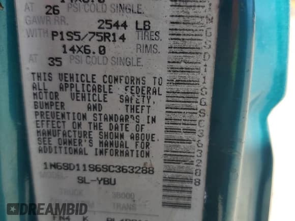 ✅ 1995 Nissan Frontier • VIN: 1N6SD11S6SC363288 • Lot: 90048145. Listed on Copart with 245,112 mi. Free auction sales archive from the USA and detailed vehicle history report at DreamBid. Image 12.