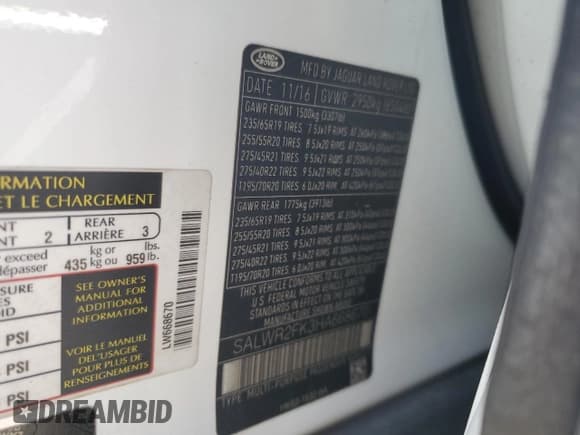 ✅ 2017 Land Rover Range Rover Sport HSE • VIN: SALWR2FK3HA668670 • Lot: 90532845. Listed on Copart with 86,028 mi. Free auction sales archive from the USA and detailed vehicle history report at DreamBid. Image 14.