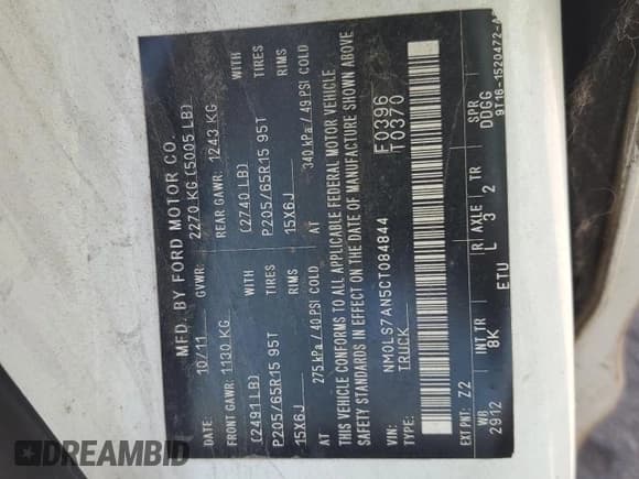 ✅ 2012 Ford Transit Connect XL • VIN: NM0LS7AN5CT084844 • Lot: 57874205. Listed on Copart with 143,670 mi. Free auction sales archive from the USA and detailed vehicle history report at DreamBid. Image 13.