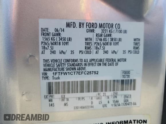 ✅ 2014 Ford F-150 XLT • VIN: 1FTFW1CT7EFC25752 • Lot: 92845905. Wystawiony na Copart z przebiegiem 148 851 mil. Bezpłatny archiwum sprzedaży aukcyjnych z USA i szczegółowy raport historii pojazdu na DreamBid. Zdjęcie 12.