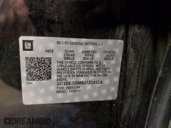 ✅ 2018 Chevrolet Cruze LT • VIN: 1G1BE5SM8J7214114 • Lot: 55832093. Listed on Copart with 117,916 mi. Free auction sales archive from the USA and detailed vehicle history report at DreamBid. Image 12.