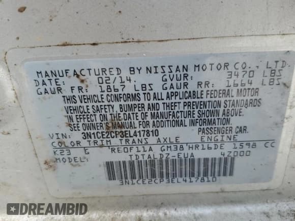 ✅ 2014 Nissan Note SV • VIN: 3N1CE2CP3EL417810 • Лот: 67407925. Опубликован ранее на Copart с пробегом 106 398 миль. Бесплатный доступ к архиву аукционных продаж из США и подробный отчёт об истории автомобиля на DreamBid. Изображение 12.