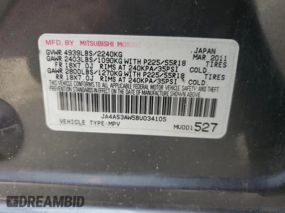 ✅ 2011 Mitsubishi Outlander SE • VIN: JA4AS3AW5BU034105 • Lot: 87313584. Listed on Copart with 249,221 mi. Free auction sales archive from the USA and detailed vehicle history report at DreamBid. Image 14.