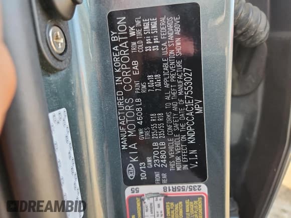 ✅ 2014 Kia Sportage EX • VIN: KNDPCCAC1E7553027 • Lot: 80184645. Listed on Copart with 160,630 mi. Free auction sales archive from the USA and detailed vehicle history report at DreamBid. Image 13.