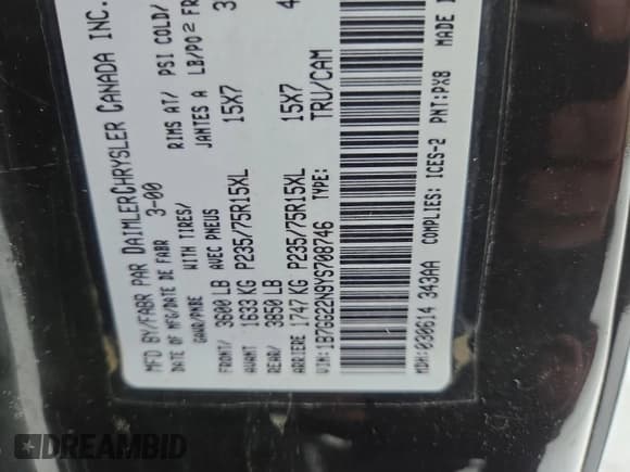 ✅ 2000 Dodge Dakota Sport • VIN: 1B7GG22N9YS708746 • Lot: 47067725. Wystawiony na Copart z przebiegiem 292 586 mil. Bezpłatny archiwum sprzedaży aukcyjnych z USA i szczegółowy raport historii pojazdu na DreamBid. Zdjęcie 13.