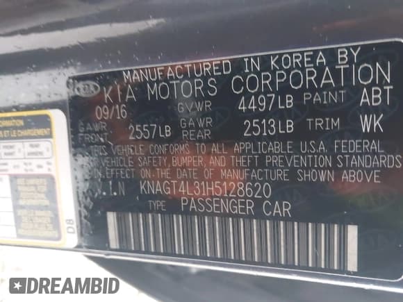 ✅ 2017 Kia Optima LX • VIN: KNAGT4L31H5128620 • Lot: 43534916. Listed on IAAI with 86,448 mi. Free auction sales archive from the USA and detailed vehicle history report at DreamBid. Image 8.