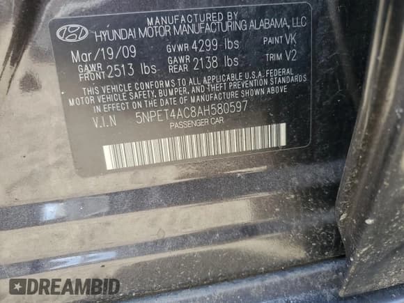 ✅ 2010 Hyundai Sonata GLS • VIN: 5NPET4AC8AH580597 • Лот: 78811384. Опубликован ранее на Copart с пробегом Не указан. Бесплатный доступ к архиву аукционных продаж из США и подробный отчёт об истории автомобиля на DreamBid. Изображение 12.