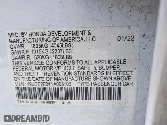 ✅ 2022 Acura ILX Premium • VIN: 19UDE2F81NA005108 • Lot: 42208509. Listed on IAAI with 115,854 mi. Free auction sales archive from the USA and detailed vehicle history report at DreamBid. Image 9.