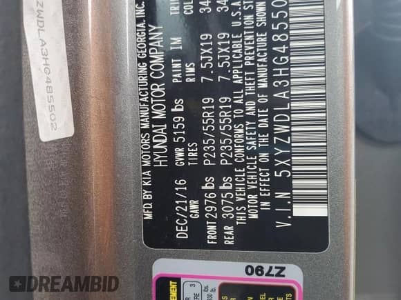 2017 Hyundai Santa Fe Ultimate with VIN 5XYZWDLA3HG485502, listed as a Copart auction lot 90261245 with 84,872 mi miles and Salvage title. Bid and sale history available at DreamBid. Image 14.