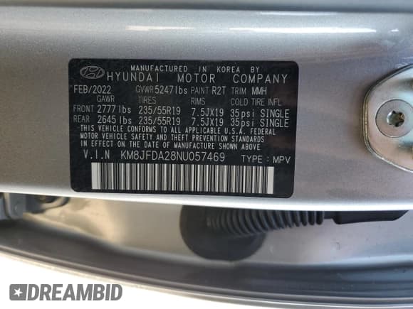 ✅ 2022 Hyundai Tucson Limited • VIN: KM8JFDA28NU057469 • Лот: 65224783. Опубликован ранее на Copart с пробегом 38 182 миль. Бесплатный доступ к архиву аукционных продаж из США и подробный отчёт об истории автомобиля на DreamBid. Изображение 13.