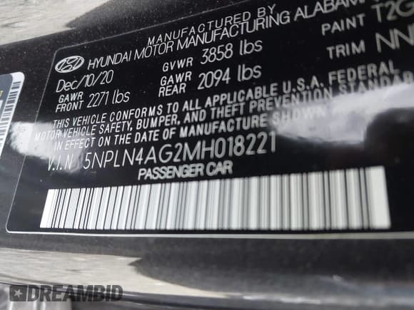 ✅ 2021 Hyundai Elantra SEL • VIN: 5NPLN4AG2MH018221 • Lot: 43574279. Listed on IAAI with 51,911 mi. Free auction sales archive from the USA and detailed vehicle history report at DreamBid. Image 9.