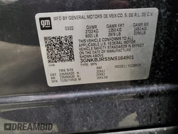 ✅ 2022 Chevrolet Blazer LT • VIN: 3GNKBJRS5NS164901 • Lot: 57859155. Listed on Copart with Not provided. Free auction sales archive from the USA and detailed vehicle history report at DreamBid. Image 13.