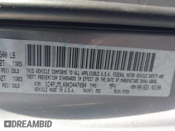 ✅ 2019 Jeep Cherokee Latitude Plus • VIN: 1C4PJMLX0KD447094 • Lot: 42088841. Listed on IAAI with Not provided. Free auction sales archive from the USA and detailed vehicle history report at DreamBid. Image 9.