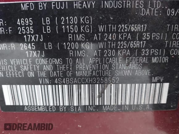 ✅ 2017 Subaru Outback Premium • VIN: 4S4BSACCXH3258952 • Lot: 43518976. Wystawiony na IAAI z przebiegiem 91 128 mil. Bezpłatny archiwum sprzedaży aukcyjnych z USA i szczegółowy raport historii pojazdu na DreamBid. Zdjęcie 9.